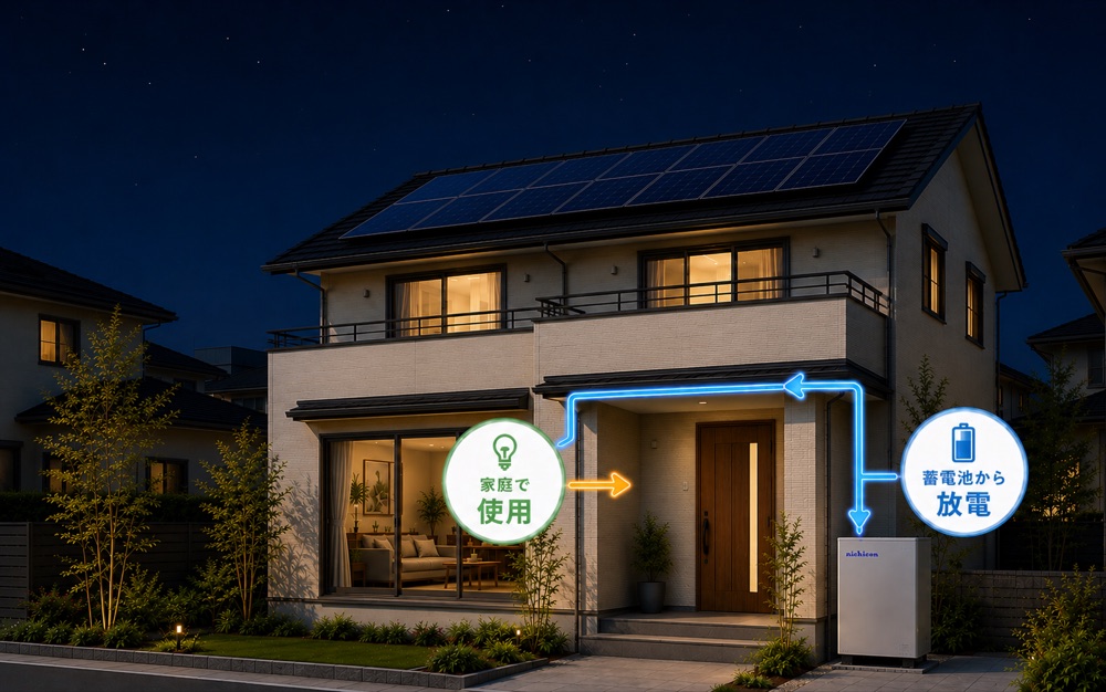 夜間に蓄電池から放電する日本の住宅